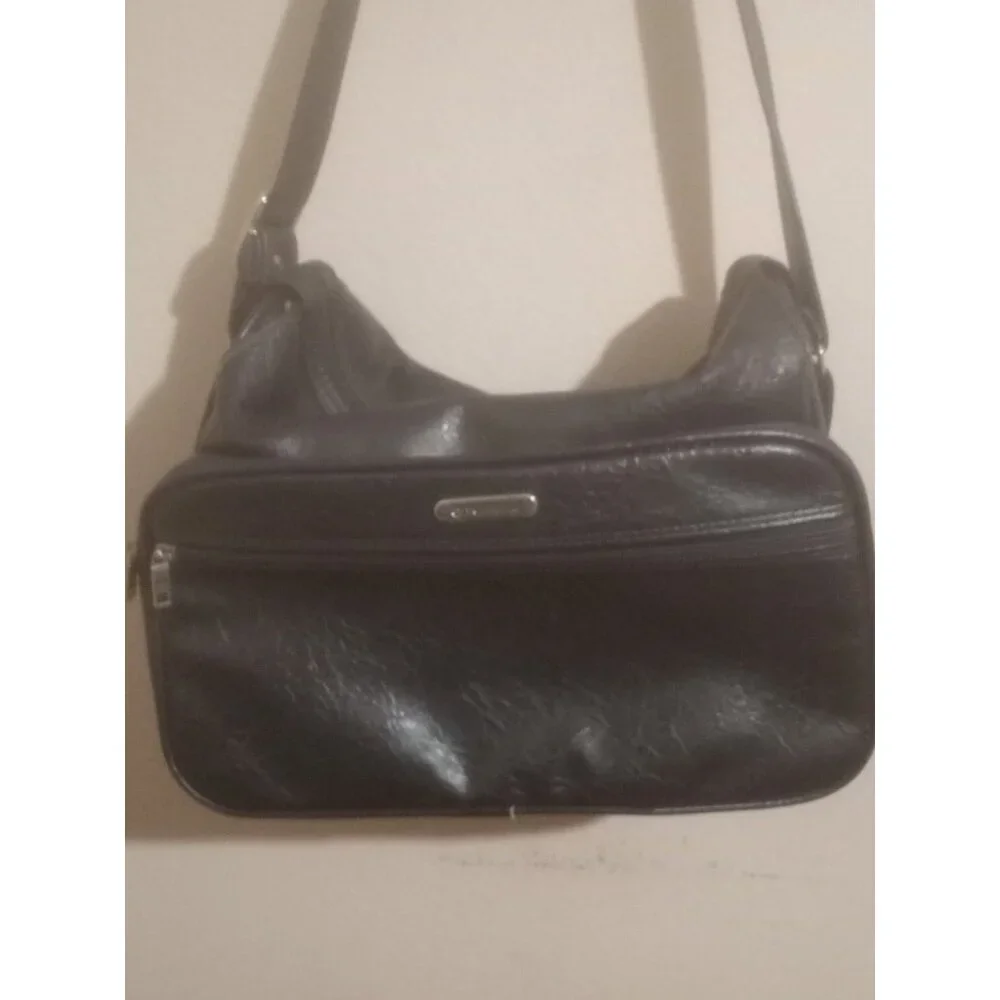 Vintage Samsonite Messenger Bag Navy Blue Leather Inner Pockets carry Handle
